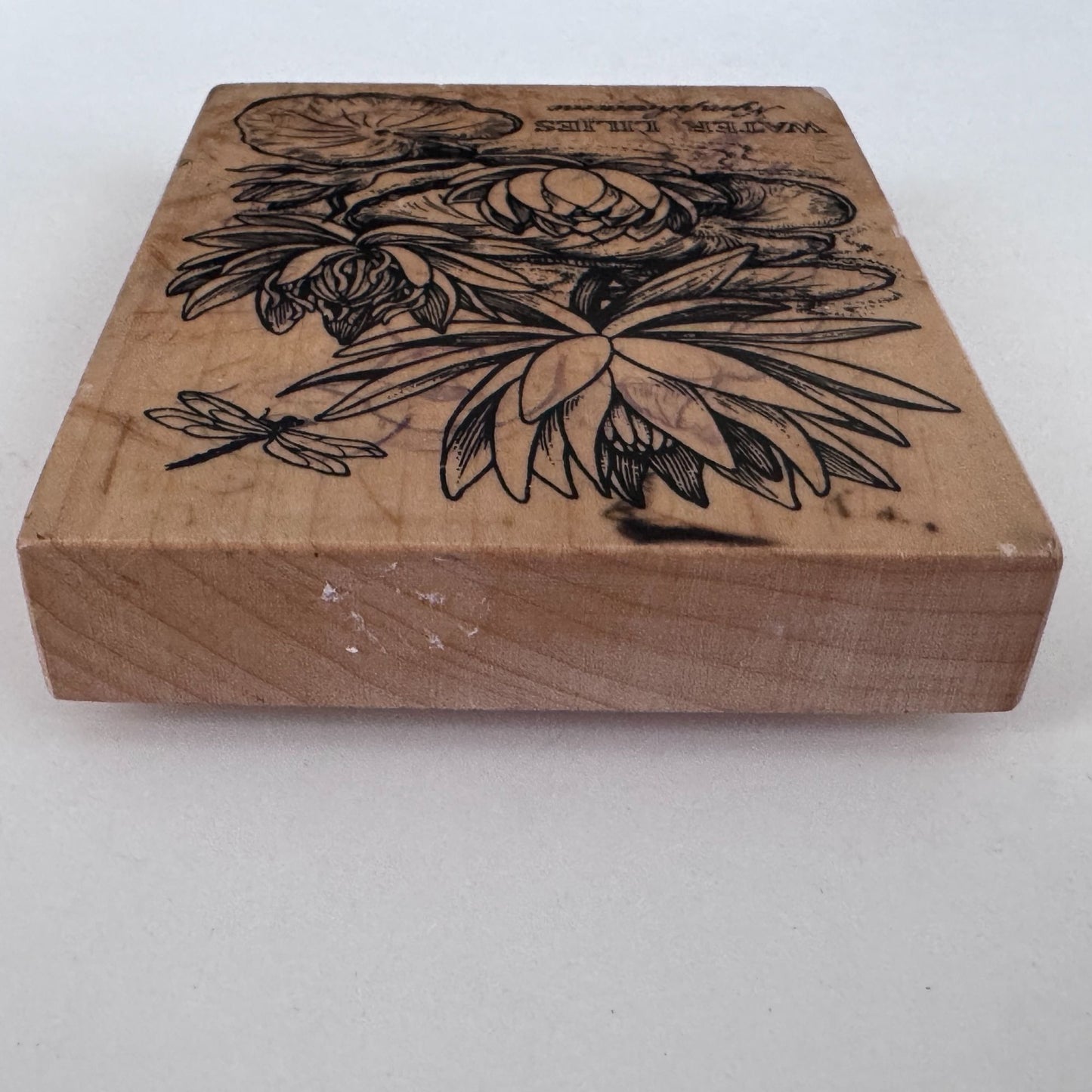 PSX Rubber Stamp Water Lilies Botanical Flower Dragonfly Nature Cardmaking Wood Mounted