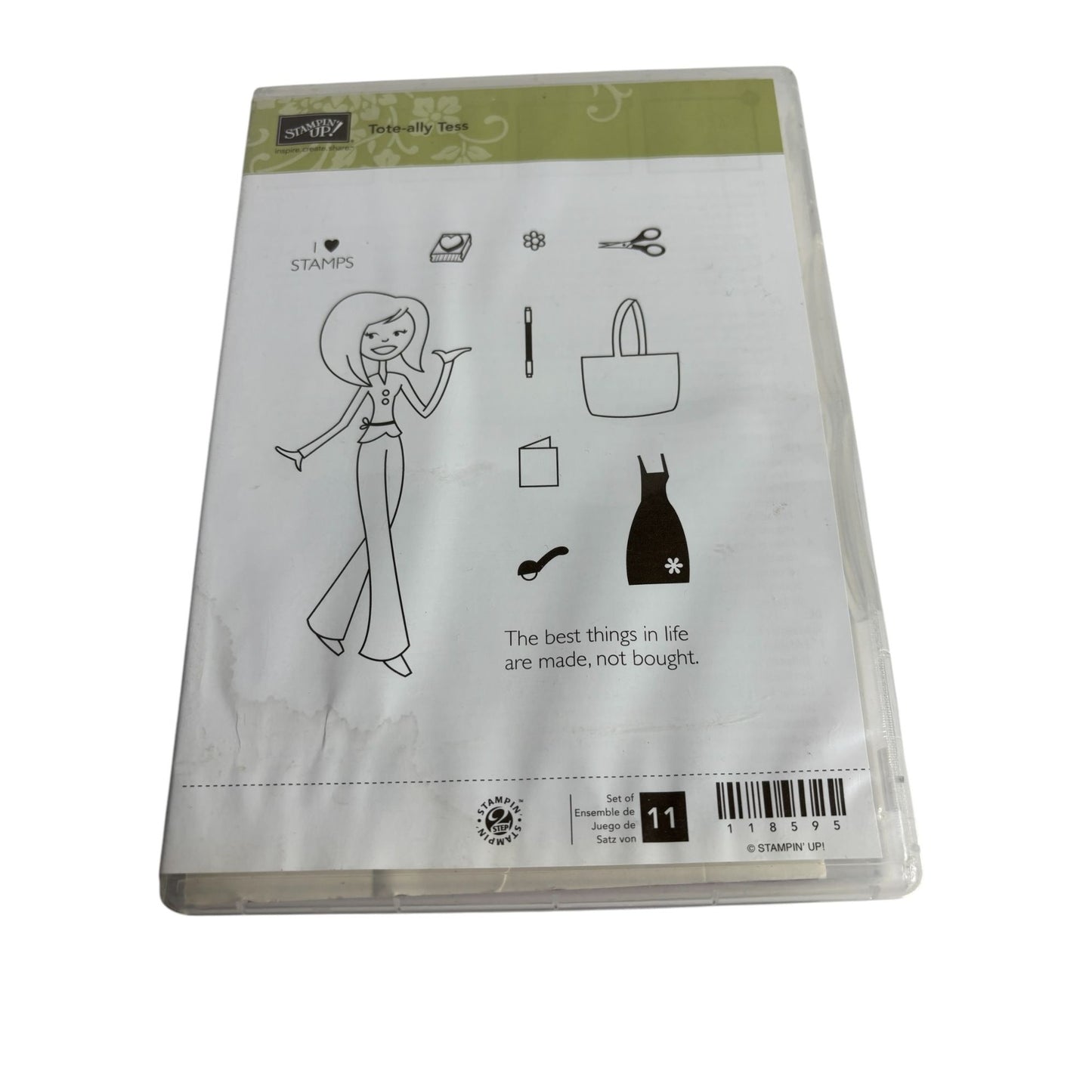 Stampin Up Clear Mount Rubber Stamp Set Tote-ally Tess Crafter Woman Scissors