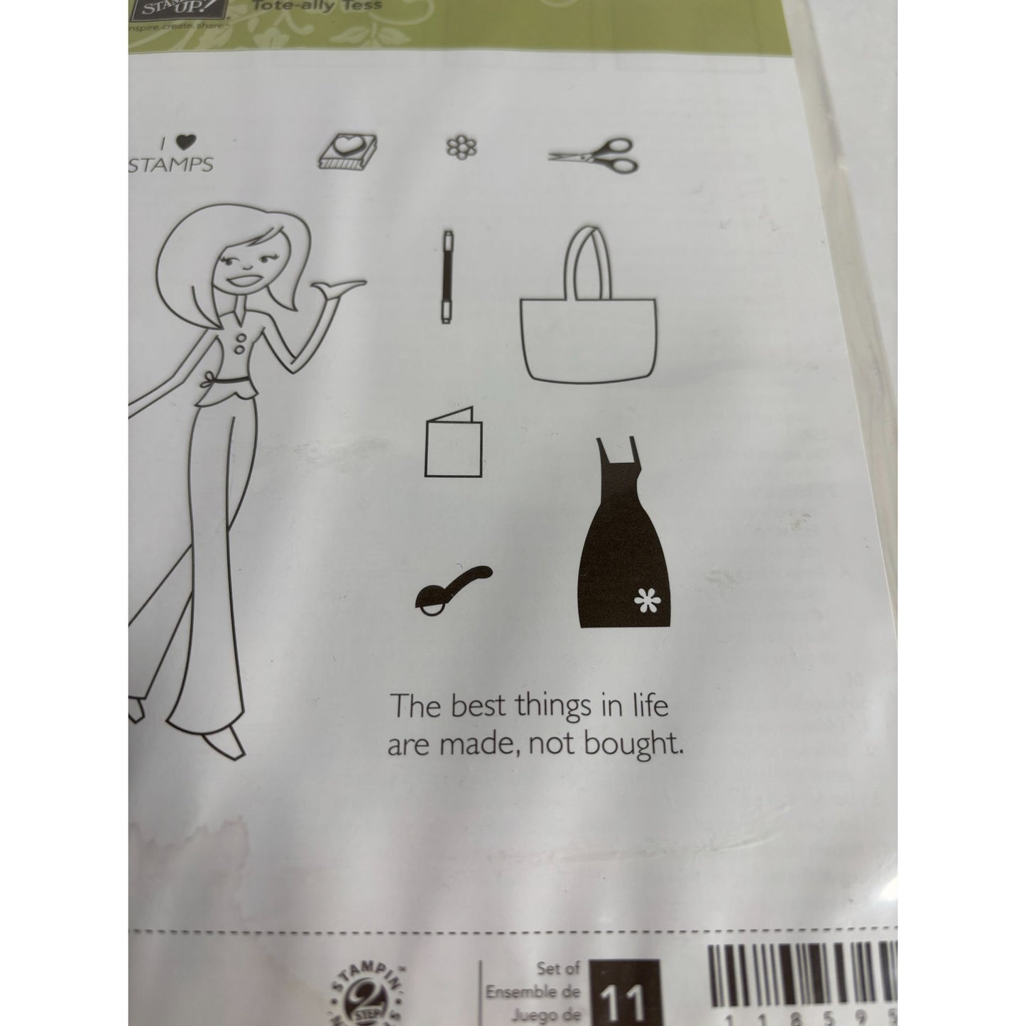 Stampin Up Clear Mount Rubber Stamp Set Tote-ally Tess Crafter Woman Scissors