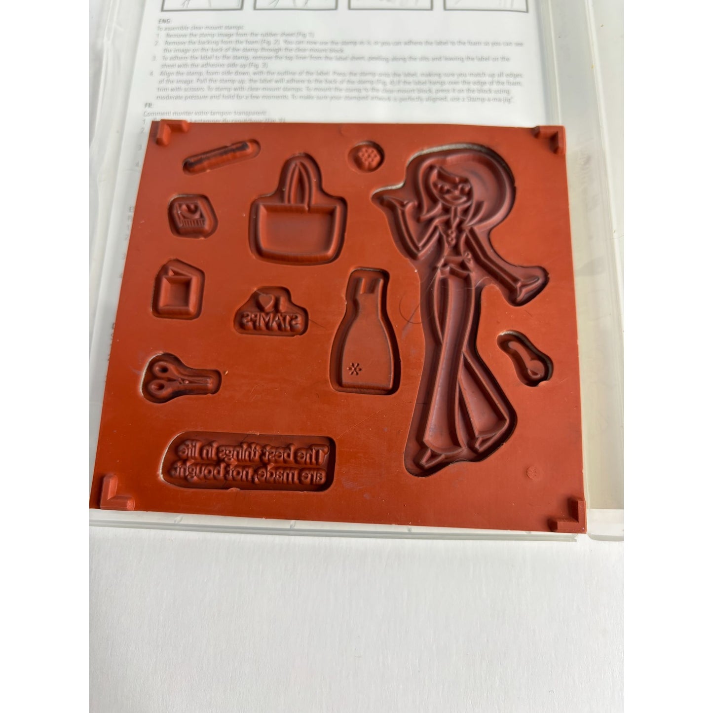 Stampin Up Clear Mount Rubber Stamp Set Tote-ally Tess Crafter Woman Scissors