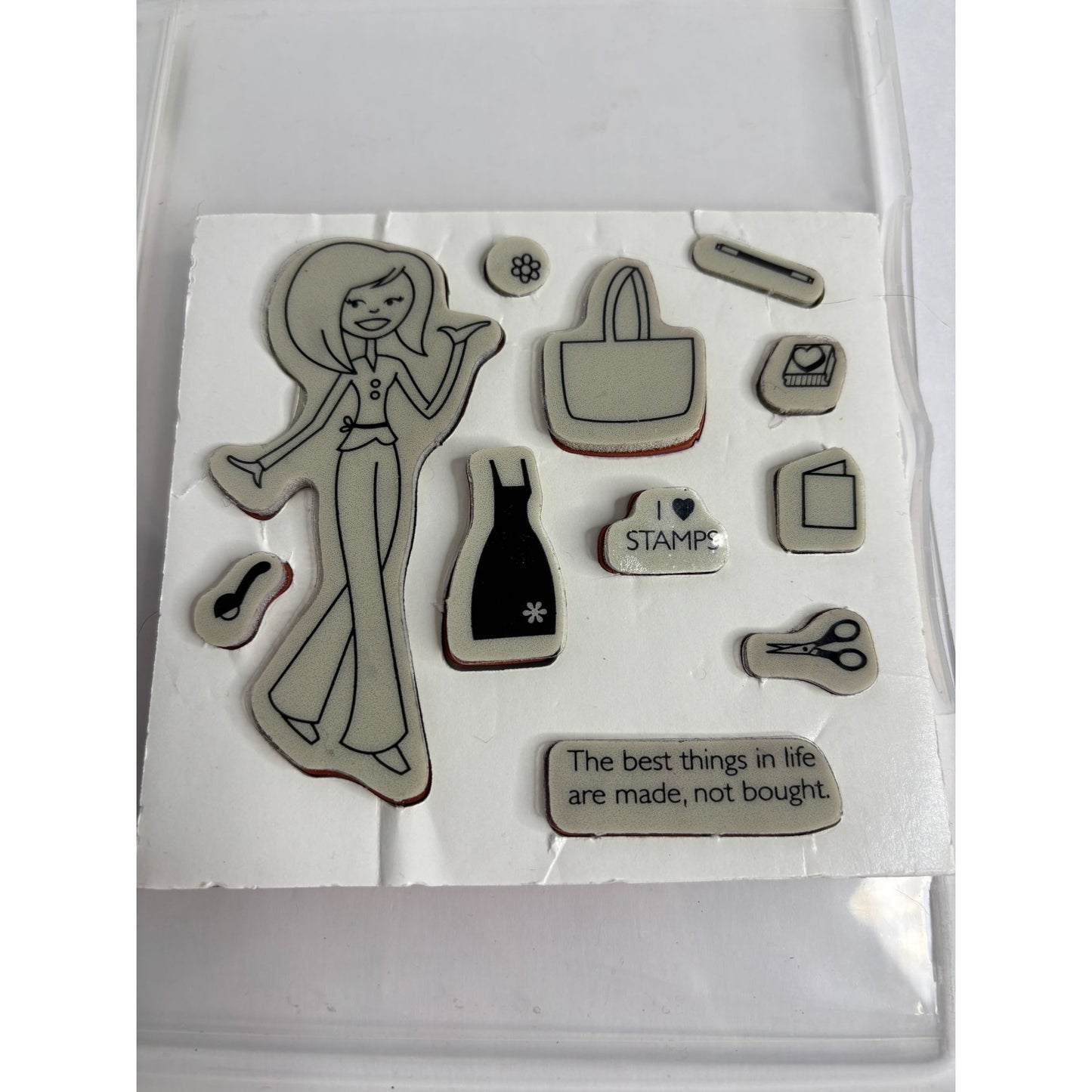 Stampin Up Clear Mount Rubber Stamp Set Tote-ally Tess Crafter Woman Scissors