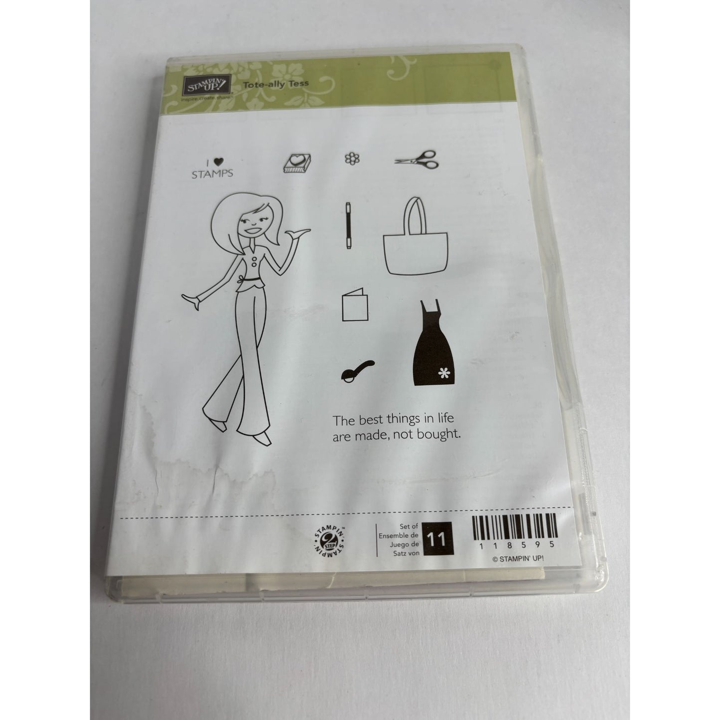 Stampin Up Clear Mount Rubber Stamp Set Tote-ally Tess Crafter Woman Scissors
