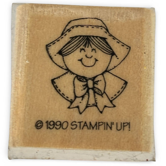 Stampin Up Rubber Stamp Pilgrim Woman Bonnet Girl Thanksgiving Cardmaking Craft Wood Mounted