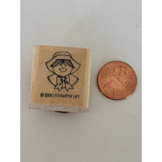 Stampin Up Rubber Stamp Pilgrim Woman Bonnet Girl Thanksgiving Cardmaking Craft Wood Mounted