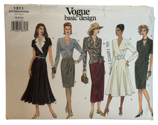 Vogue Sewing Pattern 1311 Wrap Top Straight Skirt 18 20 22 Basic Design Easy UC