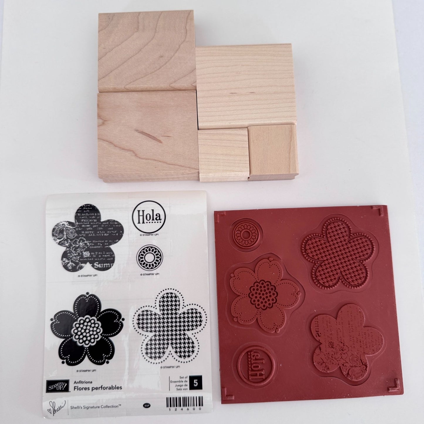 Stampin Up Rubber Stamp Set Flores Perforables Flowers Spring Garden Hola Spanish Word Hello