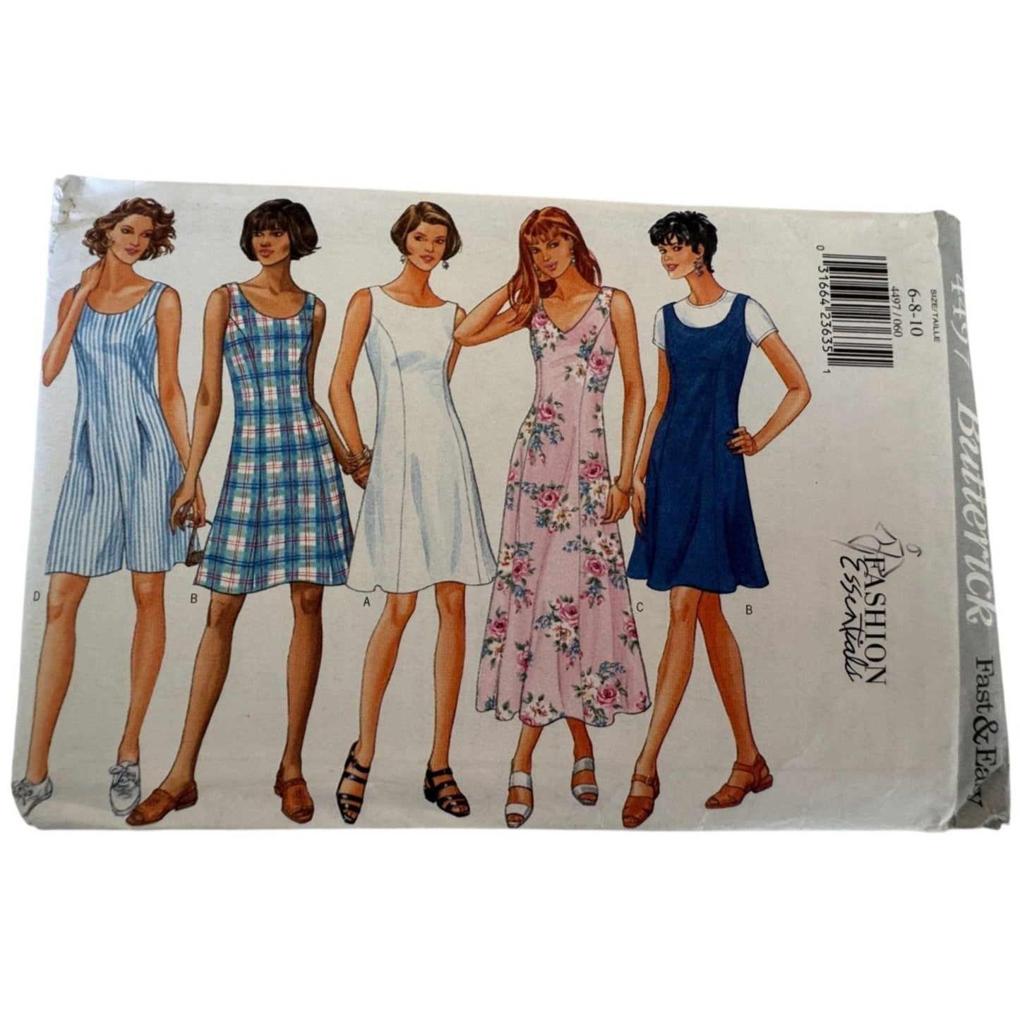Butterick Sewing Pattern 4497 A Line Dress Vintage 90s Minimalist Style 6 8 10 Uncut