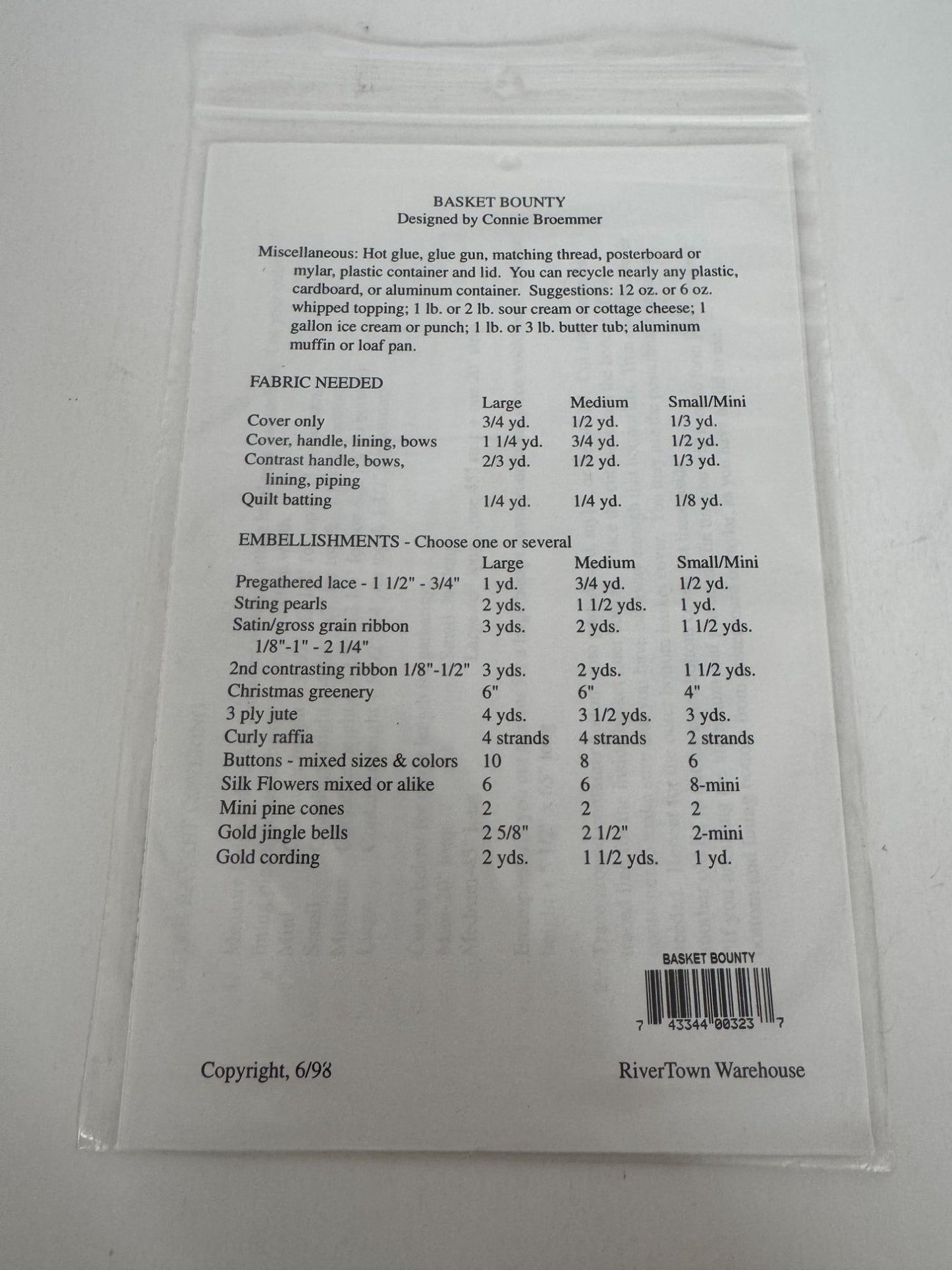 RiverTown Warehouse Sewing Pattern Basket Bounty Recycle Plastic Containers Easy