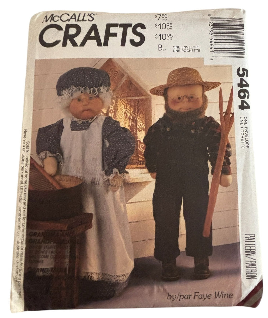 McCalls Crafts Sewing Pattern 5464 Grandpa Grandma Dolls Country Farm Faye Wine