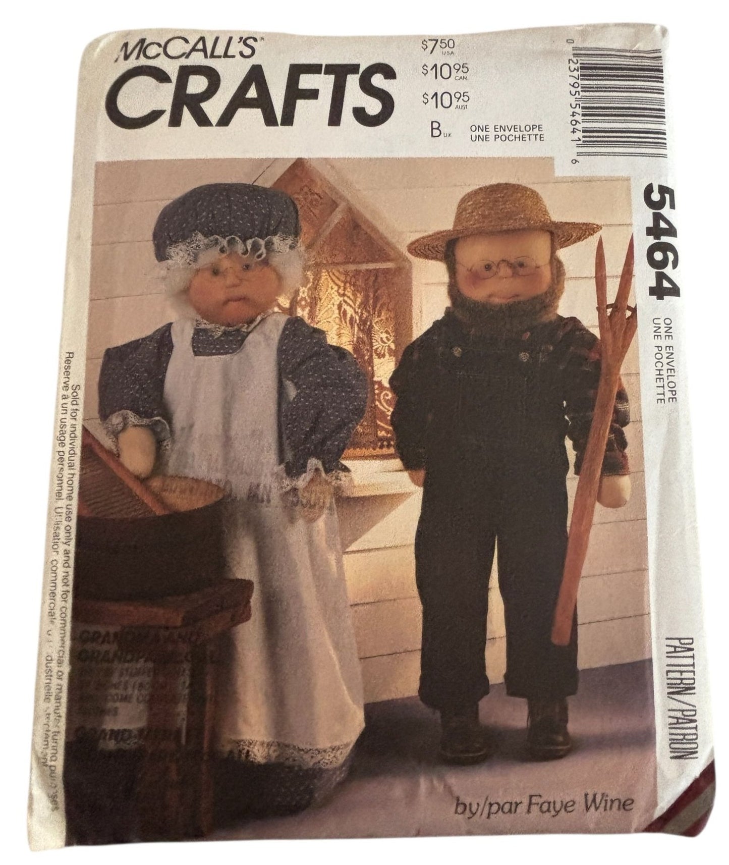 McCalls Crafts Sewing Pattern 5464 Grandpa Grandma Dolls Country Farm Faye Wine