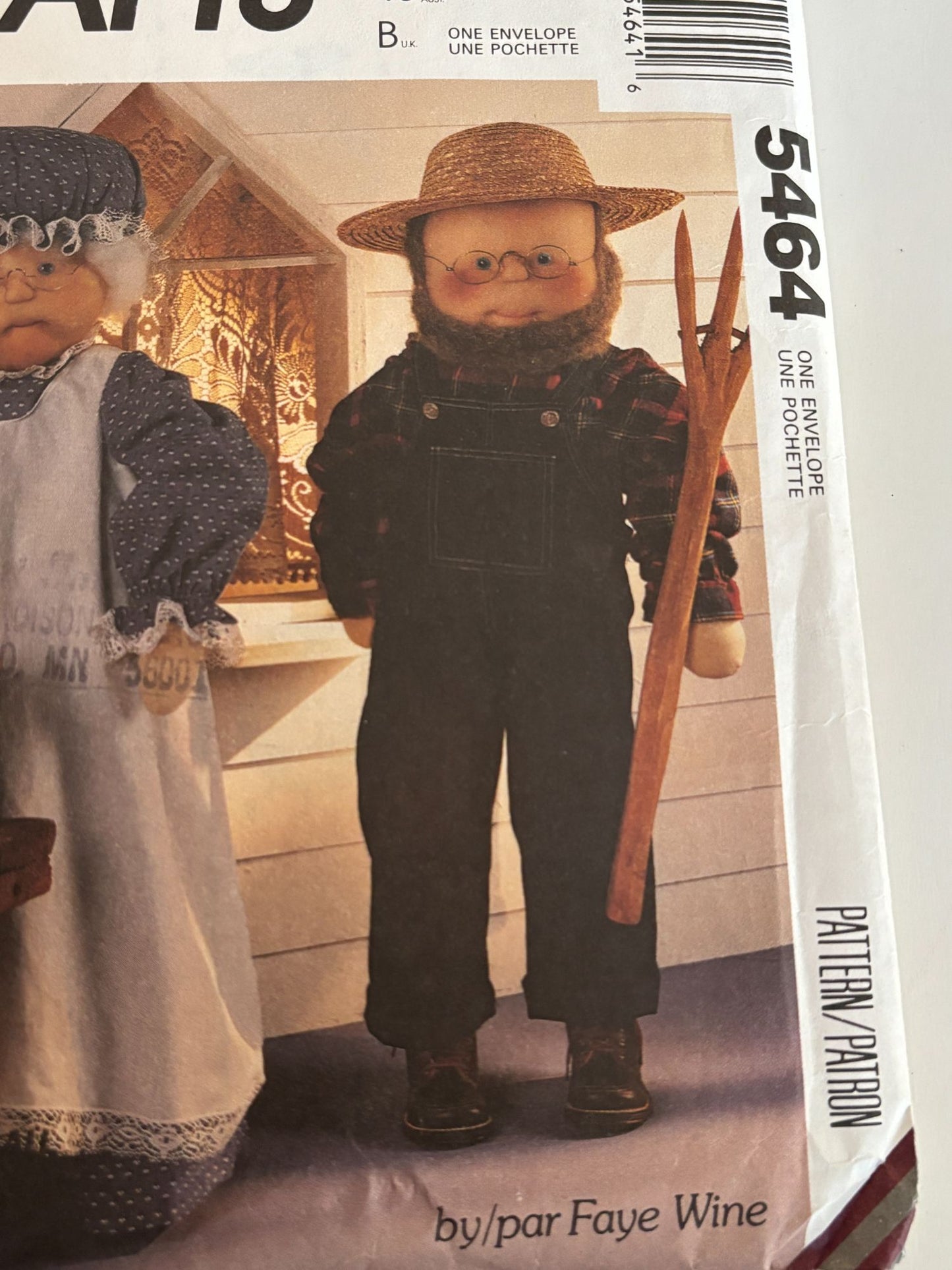 McCalls Crafts Sewing Pattern 5464 Grandpa Grandma Dolls Country Farm Faye Wine