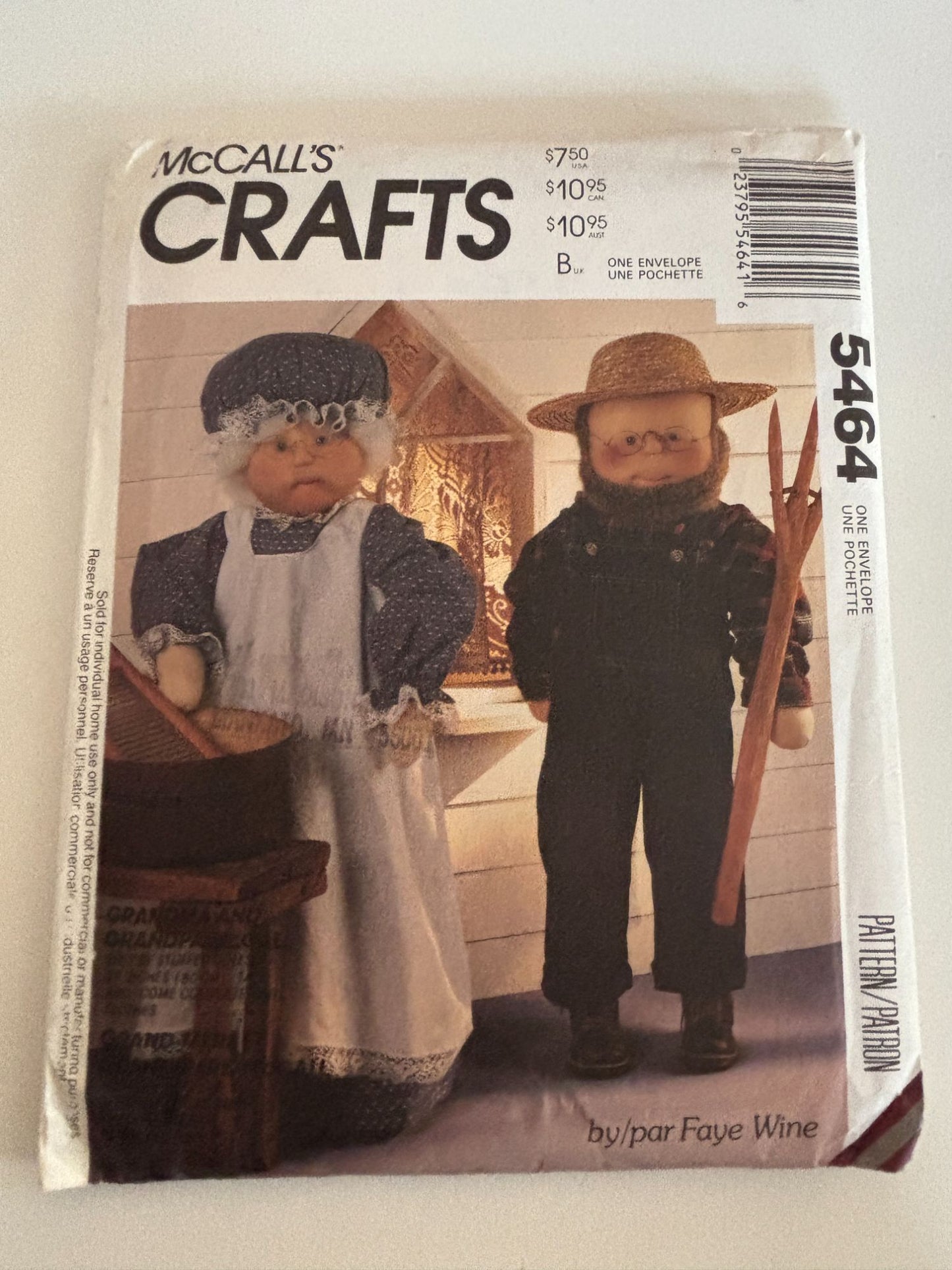 McCalls Crafts Sewing Pattern 5464 Grandpa Grandma Dolls Country Farm Faye Wine