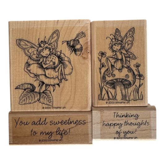 Stampin Up Rubber Stamps Fairy Mushroom Strawberry Woodland Fantasy Fairies 2000