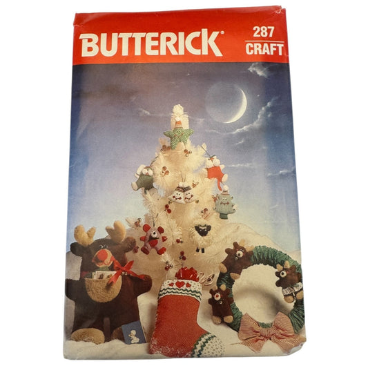 Butterick Sewing Pattern 287 Christmas Stocking Wreath Ornament Holiday Decor Reindeer DIY Uncut