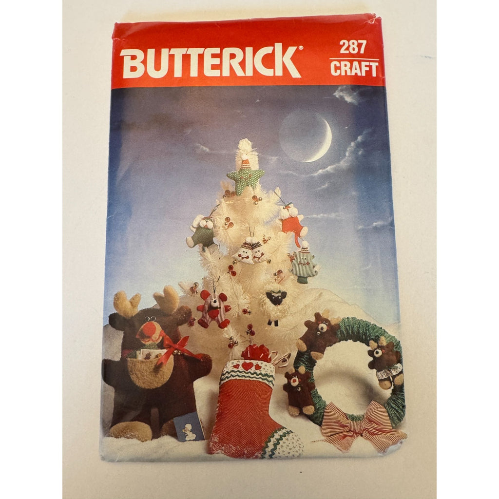 Butterick Sewing Pattern 287 Christmas Stocking Wreath Ornament Holiday Decor Reindeer DIY Uncut