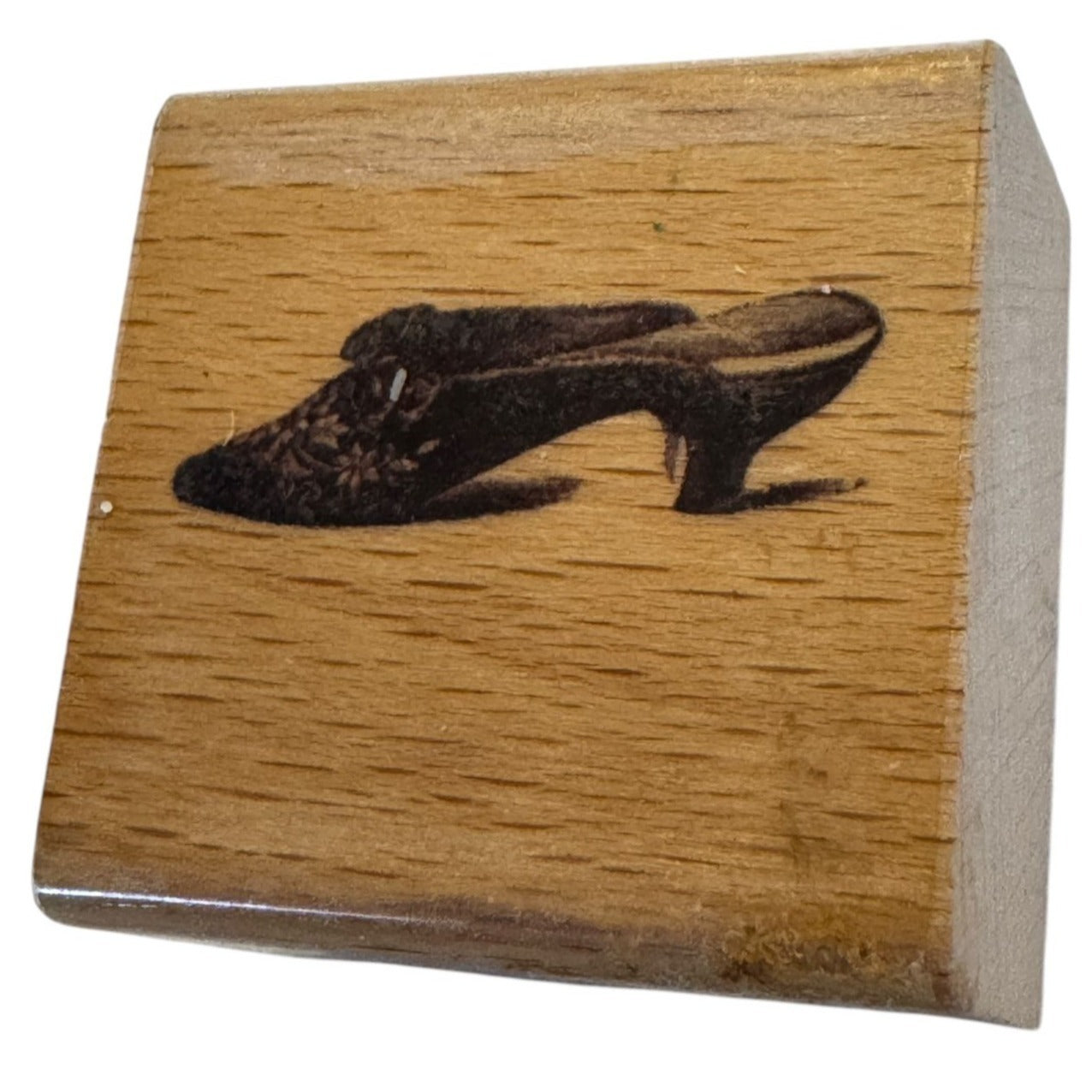 Wooden Rubber Stamp With Vintage High Heel Shoe Design Small Craft Tool