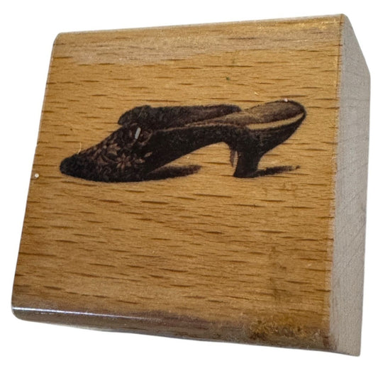 Wooden Rubber Stamp With Vintage High Heel Shoe Design Small Craft Tool