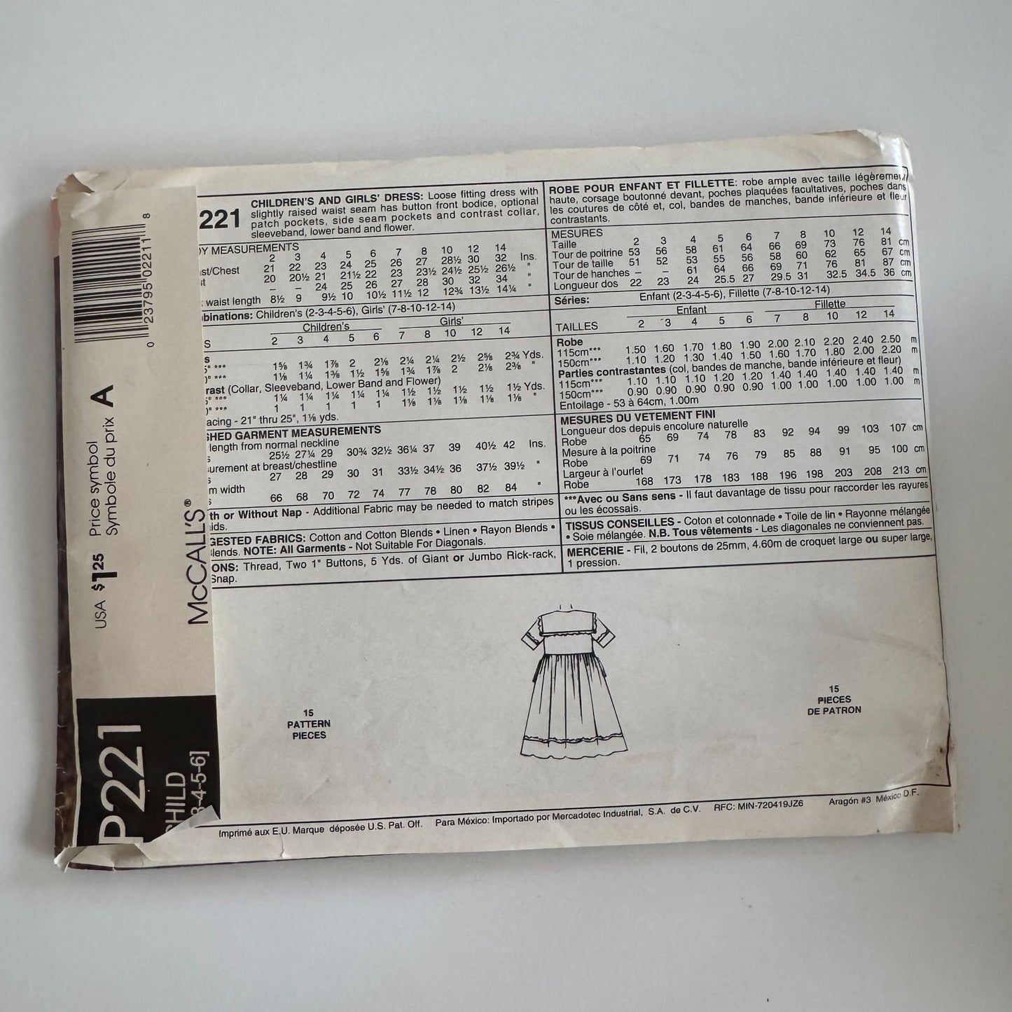 McCalls Sewing Pattern P221 Girls Dress Spring Easter Easy Stitch N Save Sz 2-6