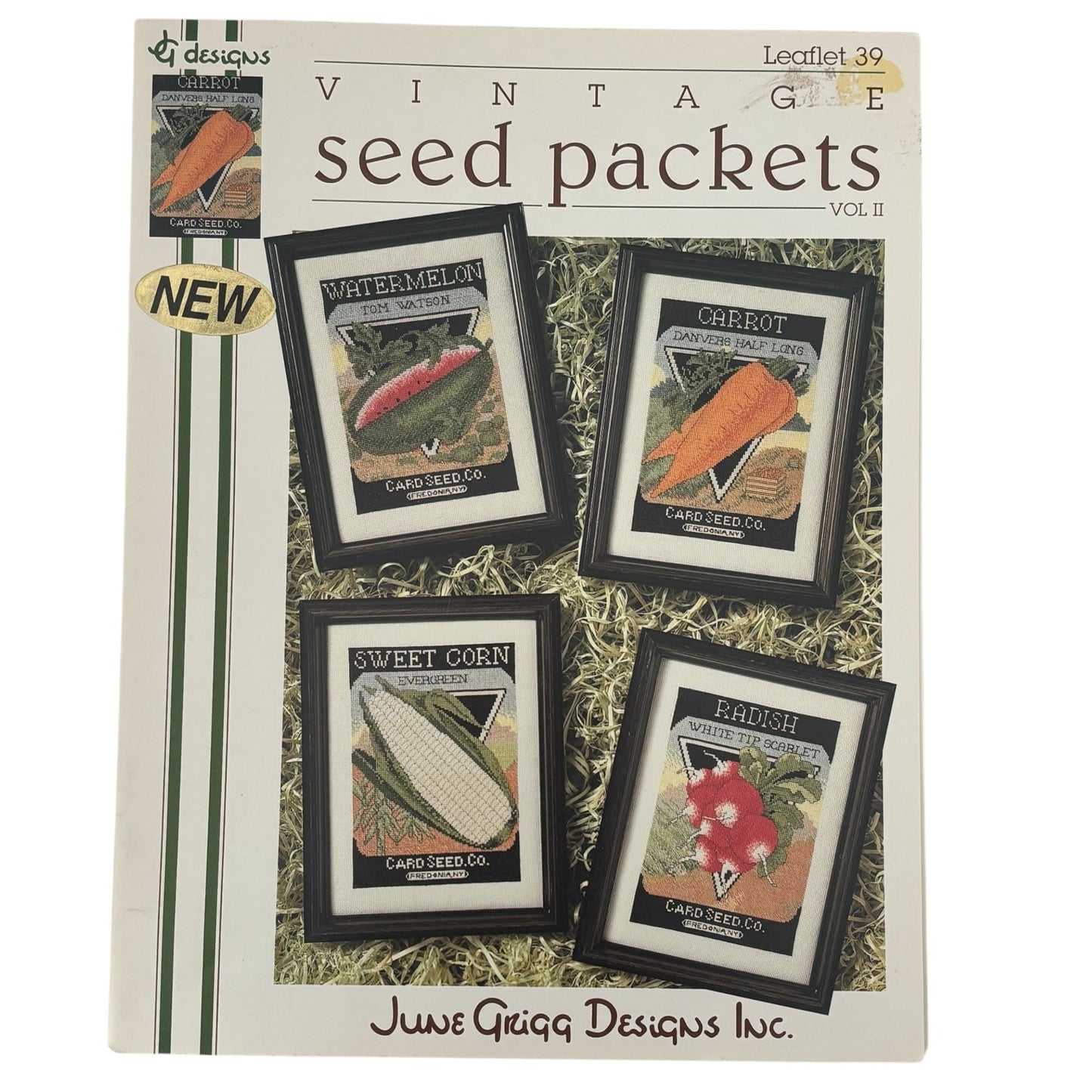 June Grigg Cross Stitch Pattern Seed Packets Watermelon Carrot Garden Vegetables