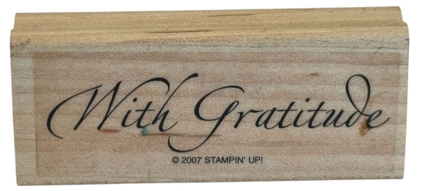 Stampin Up Rubber Stamp With Gratitude Thank You Card Making Craft Wood Mounted