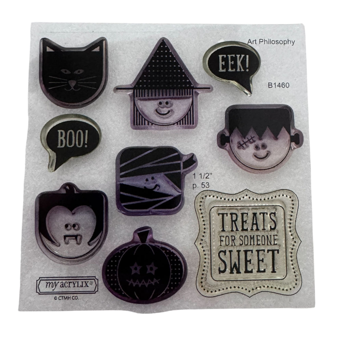 CTMH Acrylic Stamps Trick or Treat Sweets Halloween Faces Cat Witch Mummy B1460