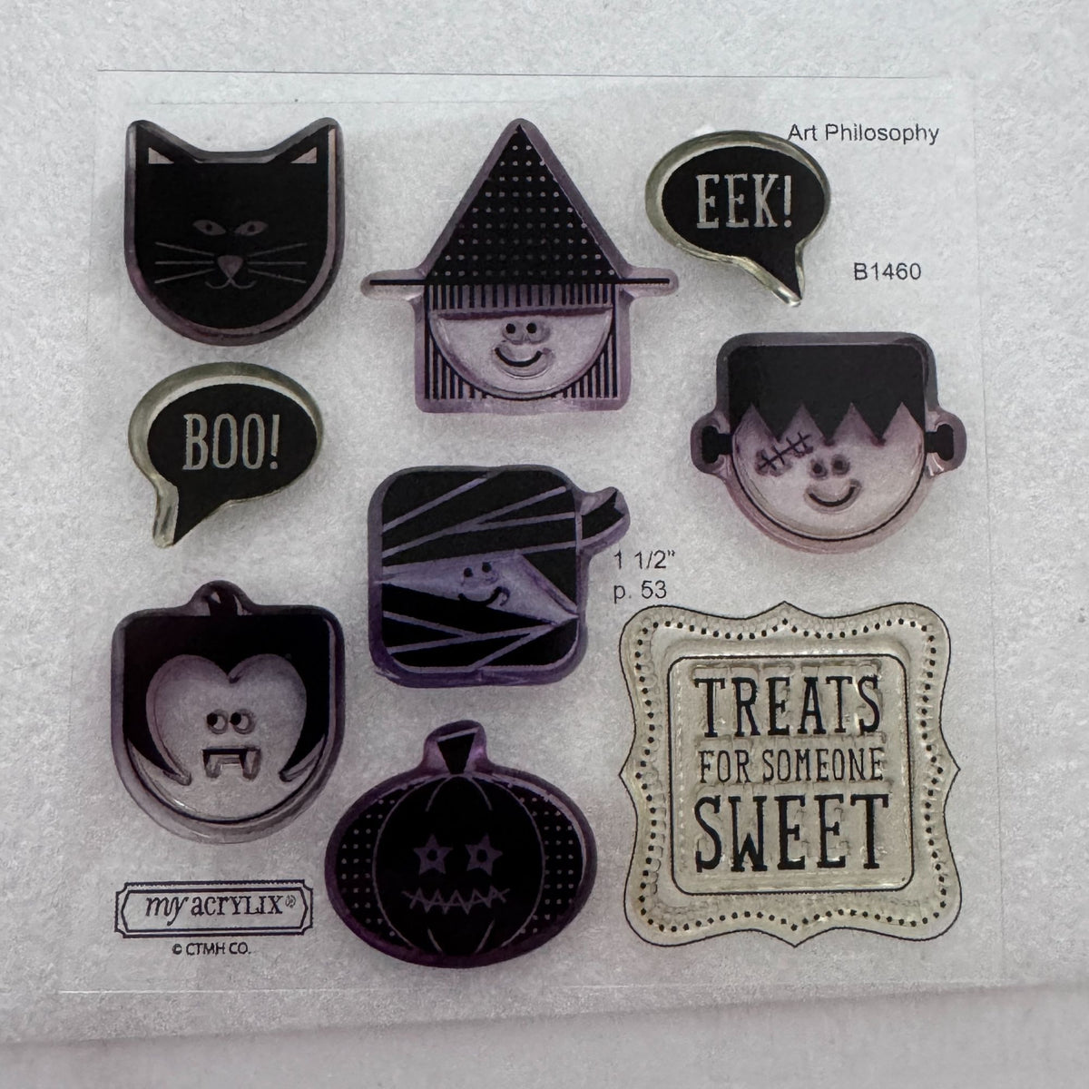 CTMH Acrylic Stamps Trick or Treat Sweets Halloween Faces Cat Witch Mummy B1460