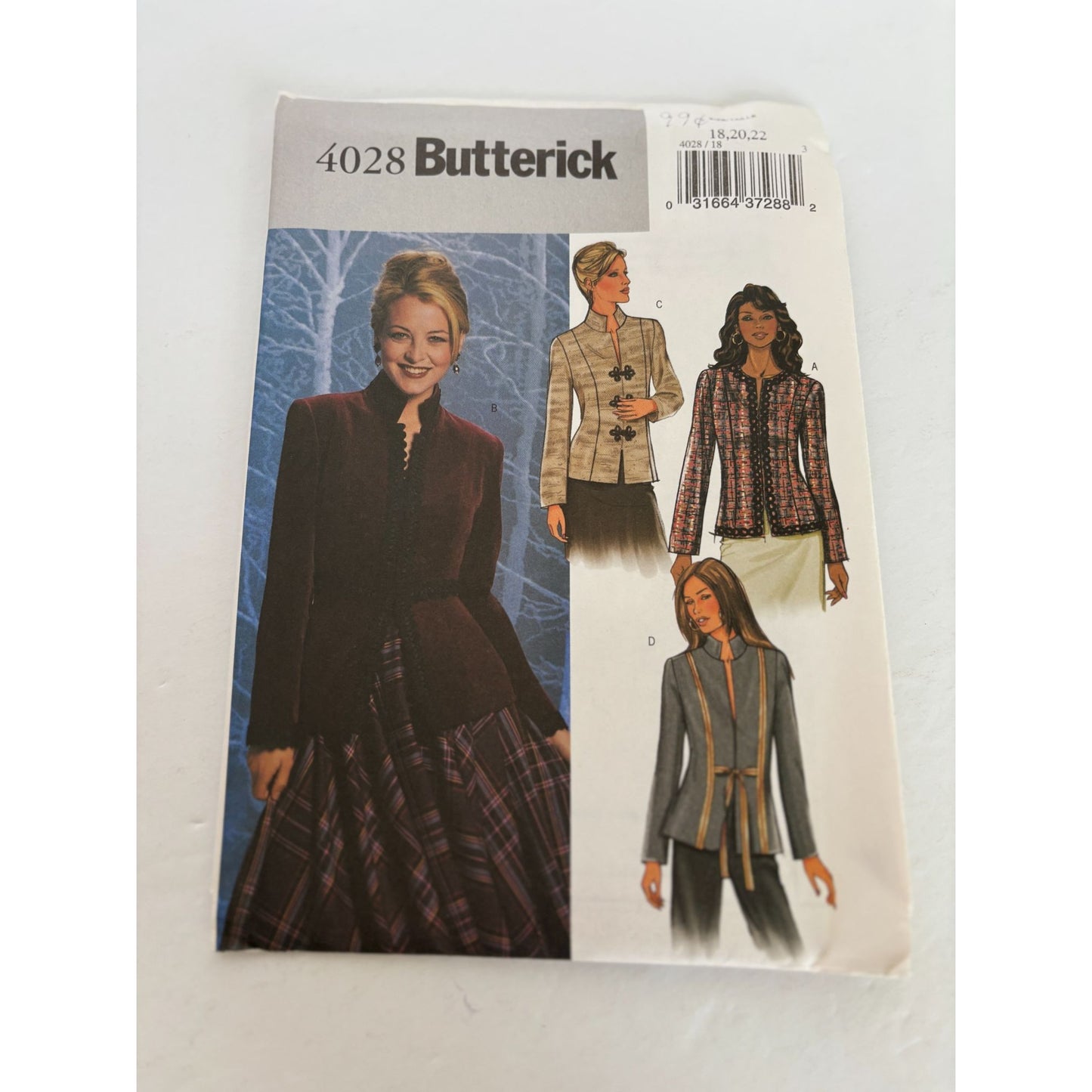 Butterick Sewing Pattern 4028 Misses Work Jacket Career Blazer 18 20 22 Uncut