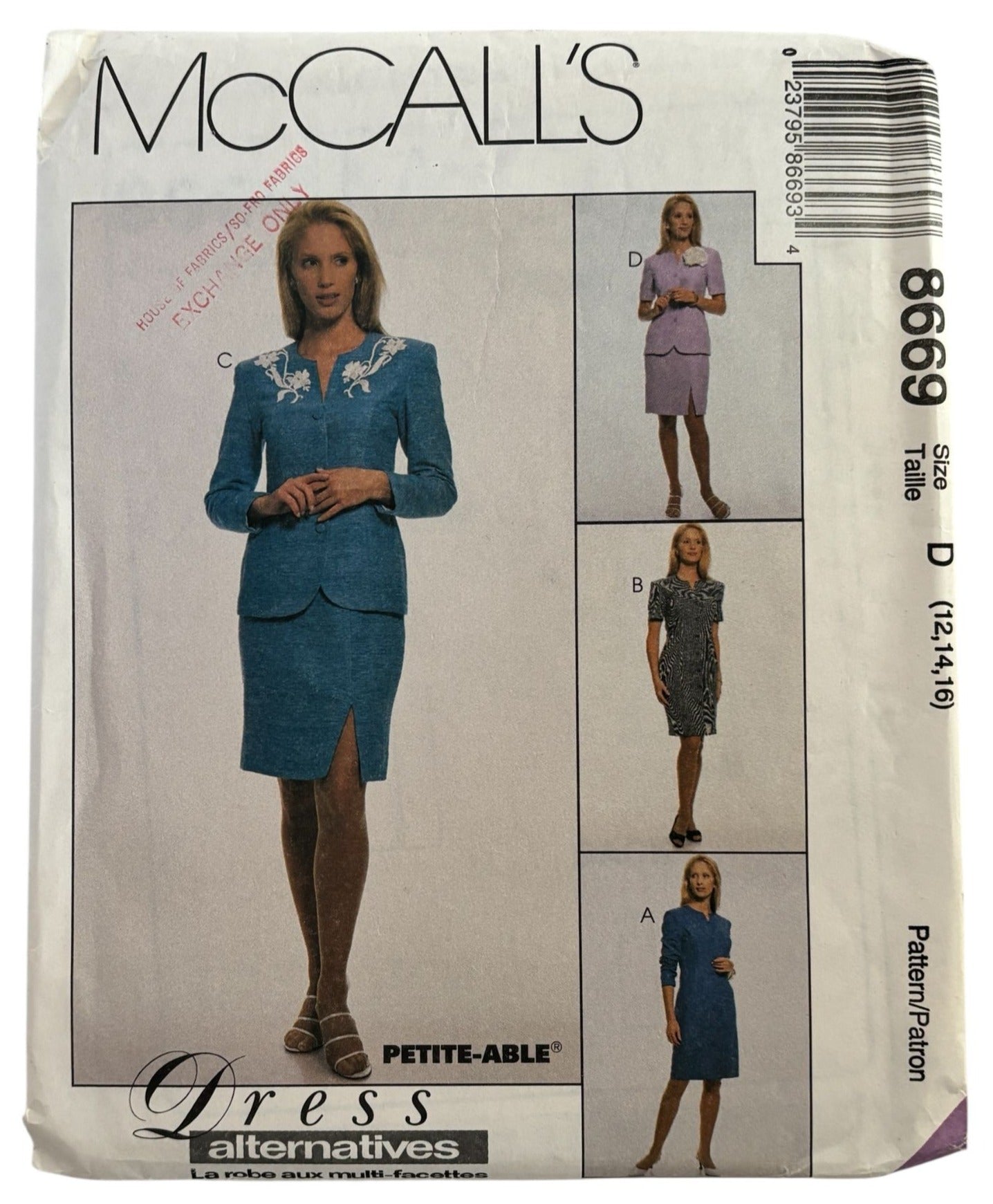 McCalls Sewing Pattern 8669 Dress Skirt Jacket Blazer Work Career 12 14 16 Uncut