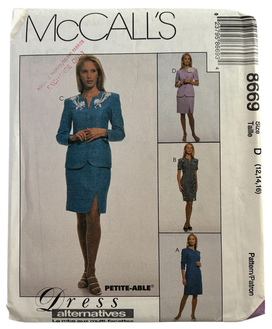 McCalls Sewing Pattern 8669 Dress Skirt Jacket Blazer Work Career 12 14 16 Uncut