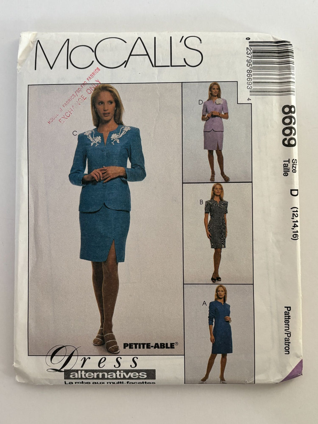 McCalls Sewing Pattern 8669 Dress Skirt Jacket Blazer Work Career 12 14 16 Uncut