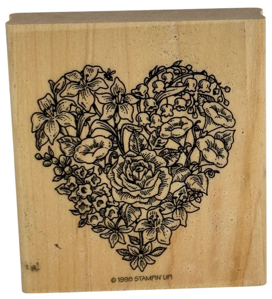 Stampin Up Rubber Stamp Floral Heart Flowers Valentines Day Card Making Big Wood