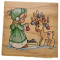 Precious Moments Rubber Stamp Christmas Deer Reindeer Card Making Ornaments Stampendous Wood Mounted