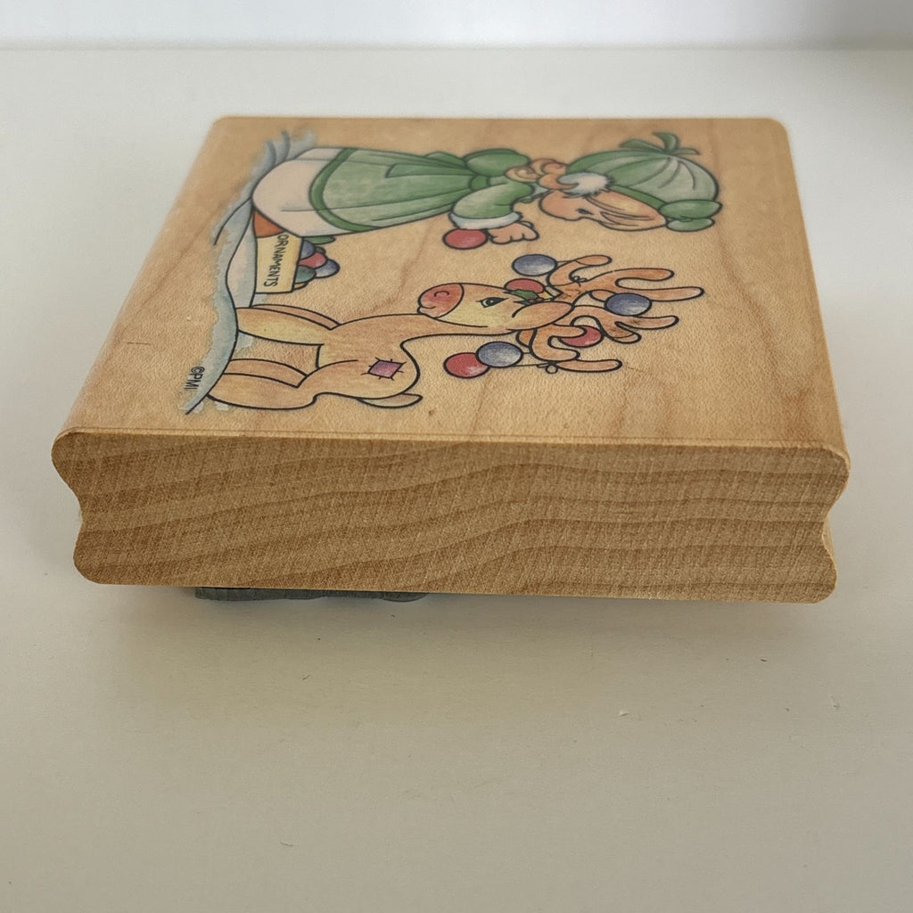 Precious Moments Rubber Stamp Christmas Deer Reindeer Card Making Ornaments Stampendous Wood Mounted