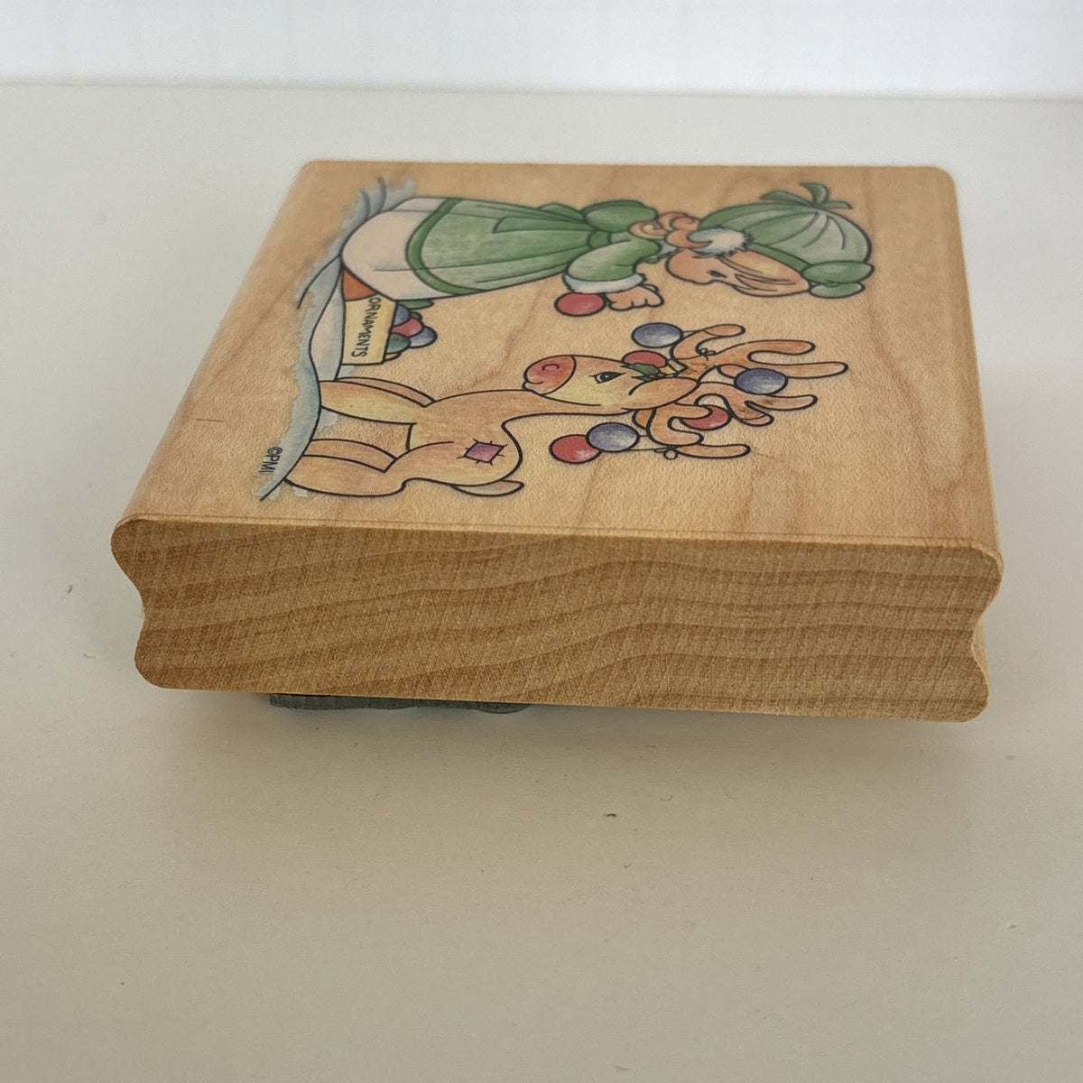 Precious Moments Rubber Stamp Christmas Deer Reindeer Card Making Ornaments Stampendous Wood Mounted