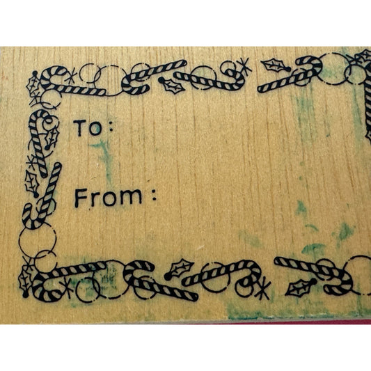 Candy Cane Rubber Stamp Christmas Gift Tag Card Making To From Holidays Present