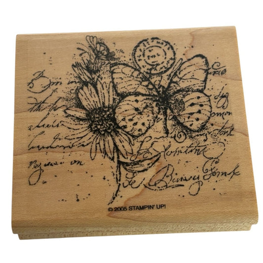 Stampin Up Rubber Stamp Butterfly Daisy Background Script Postmark Card Making