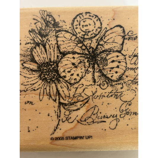 Stampin Up Rubber Stamp Butterfly Daisy Background Script Postmark Card Making