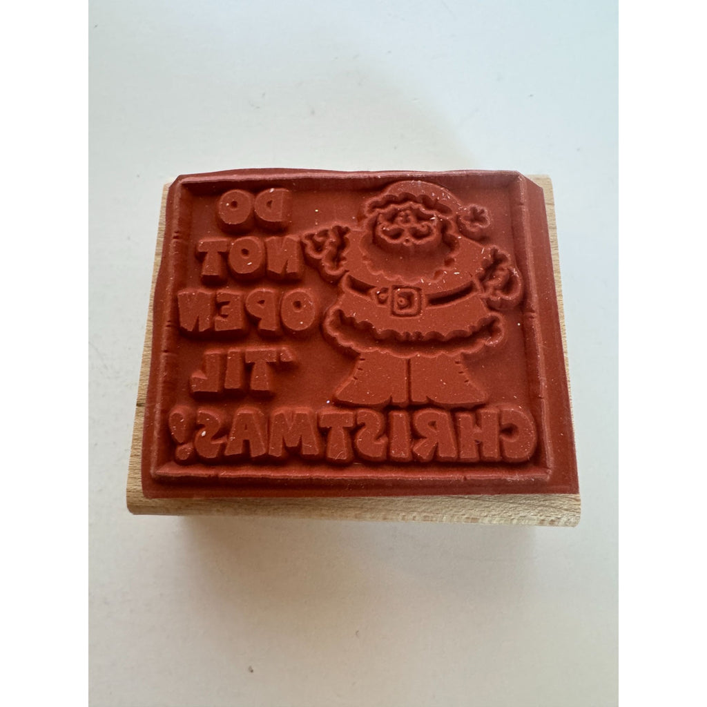 Stampin Up Rubber Stamp Do Not Open Til Christmas Santa Gift Tag Card Making