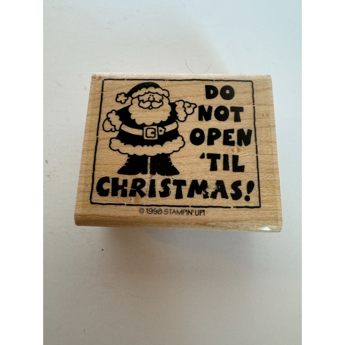 Stampin Up Rubber Stamp Do Not Open Til Christmas Santa Gift Tag Card Making