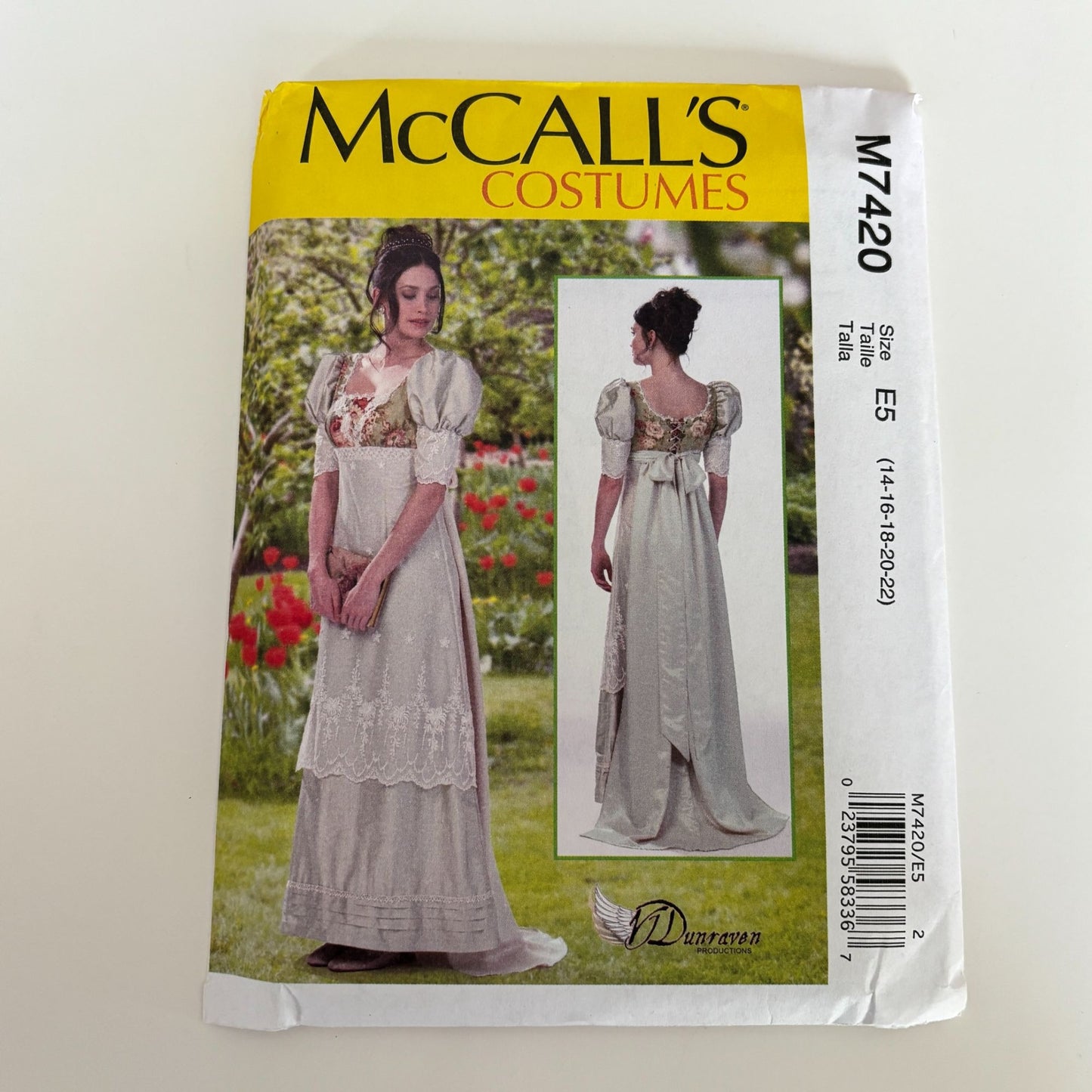 McCalls Sewing Pattern M7420 Regency Dress Empire Waist Gown Dunraven Costume 14-22 Uncut