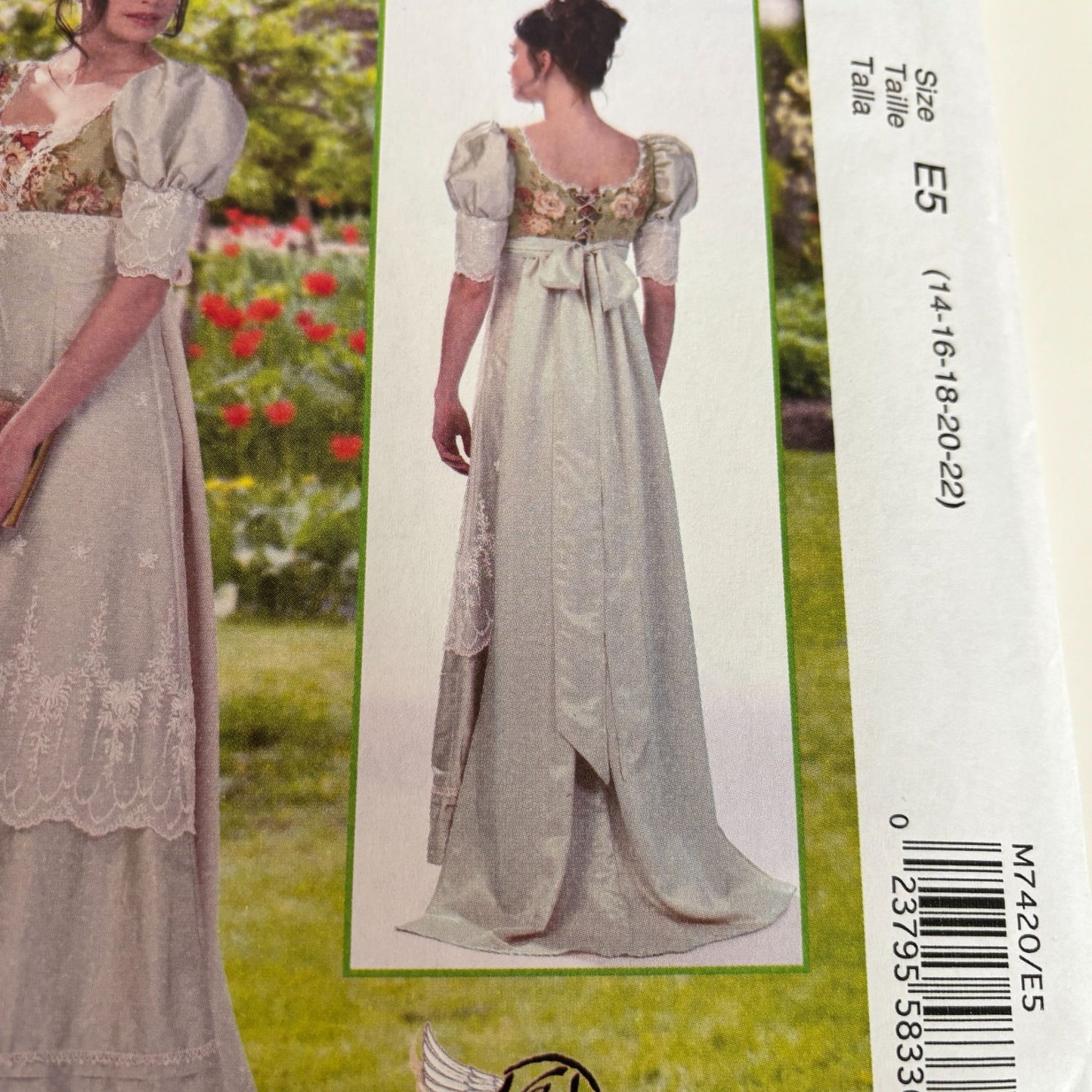 McCalls Sewing Pattern M7420 Regency Dress Empire Waist Gown Dunraven Costume 14-22 Uncut