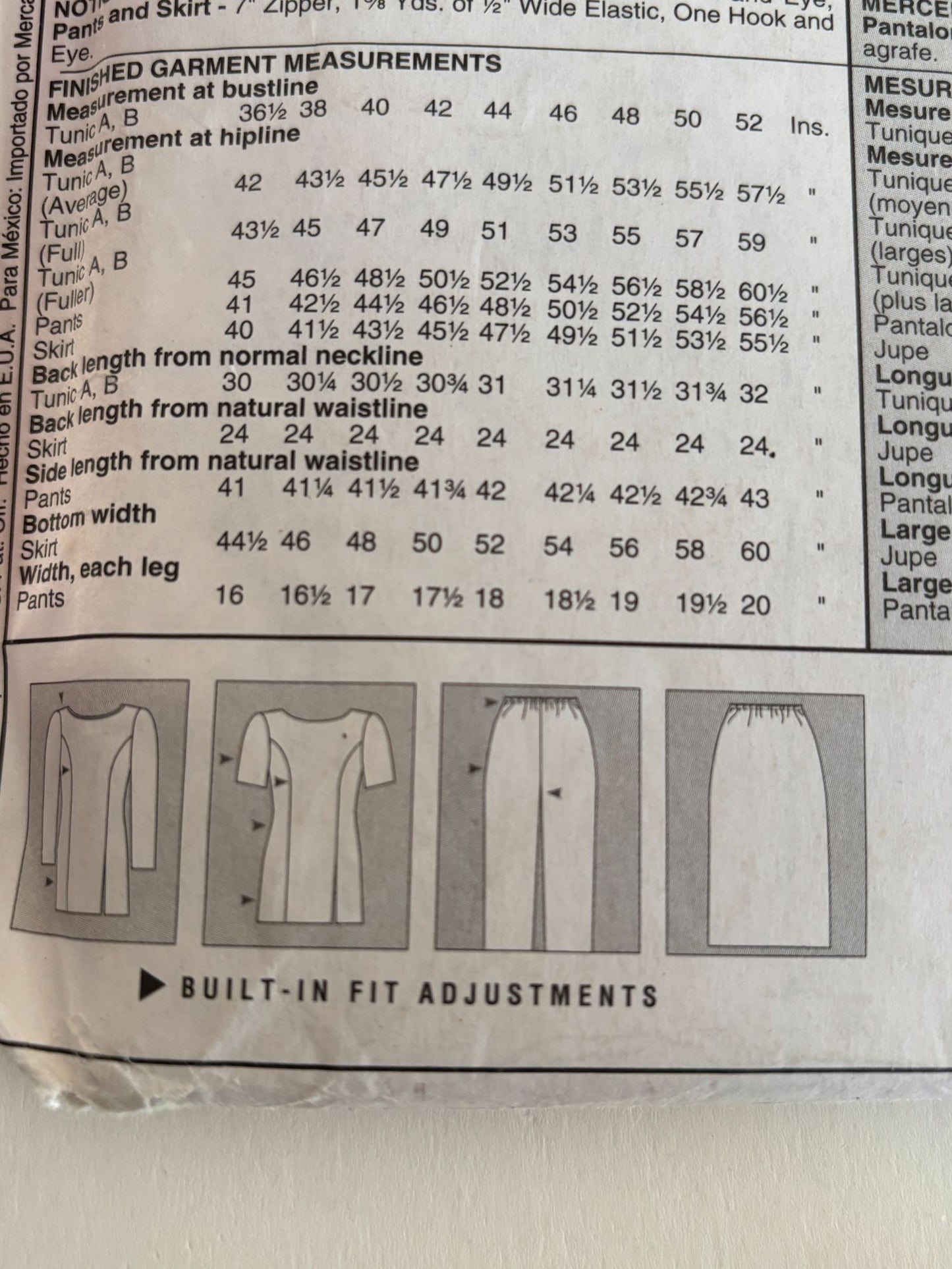 McCalls Sewing Pattern 2138 Tunic Top Pants Skirt Set Outfit Work Size 12 Uncut