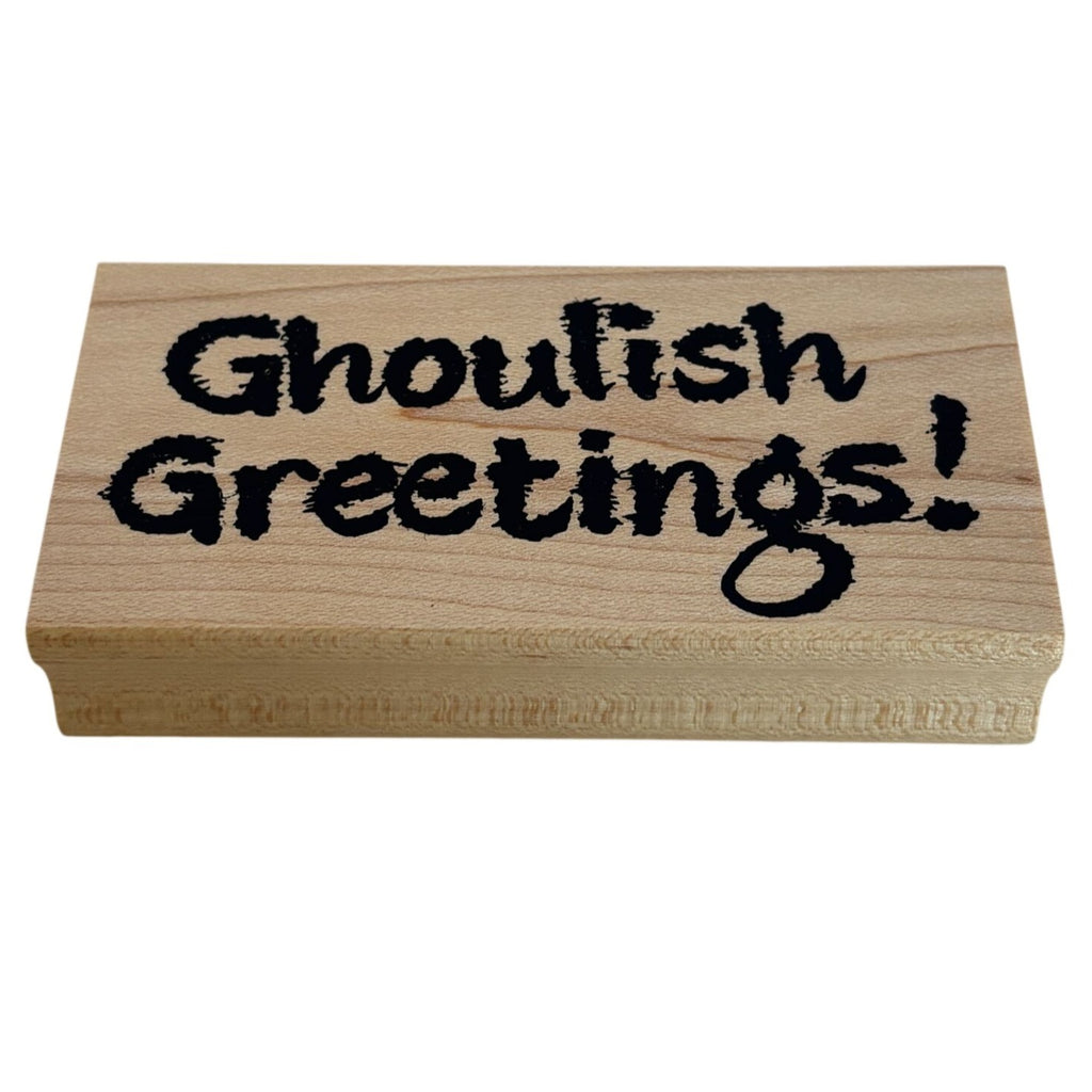 JudiKins Rubber Stamp Ghoulish Greetings Halloween Sentiment Cardmaking Words Wood Mounted Spooky Lettering Ghost