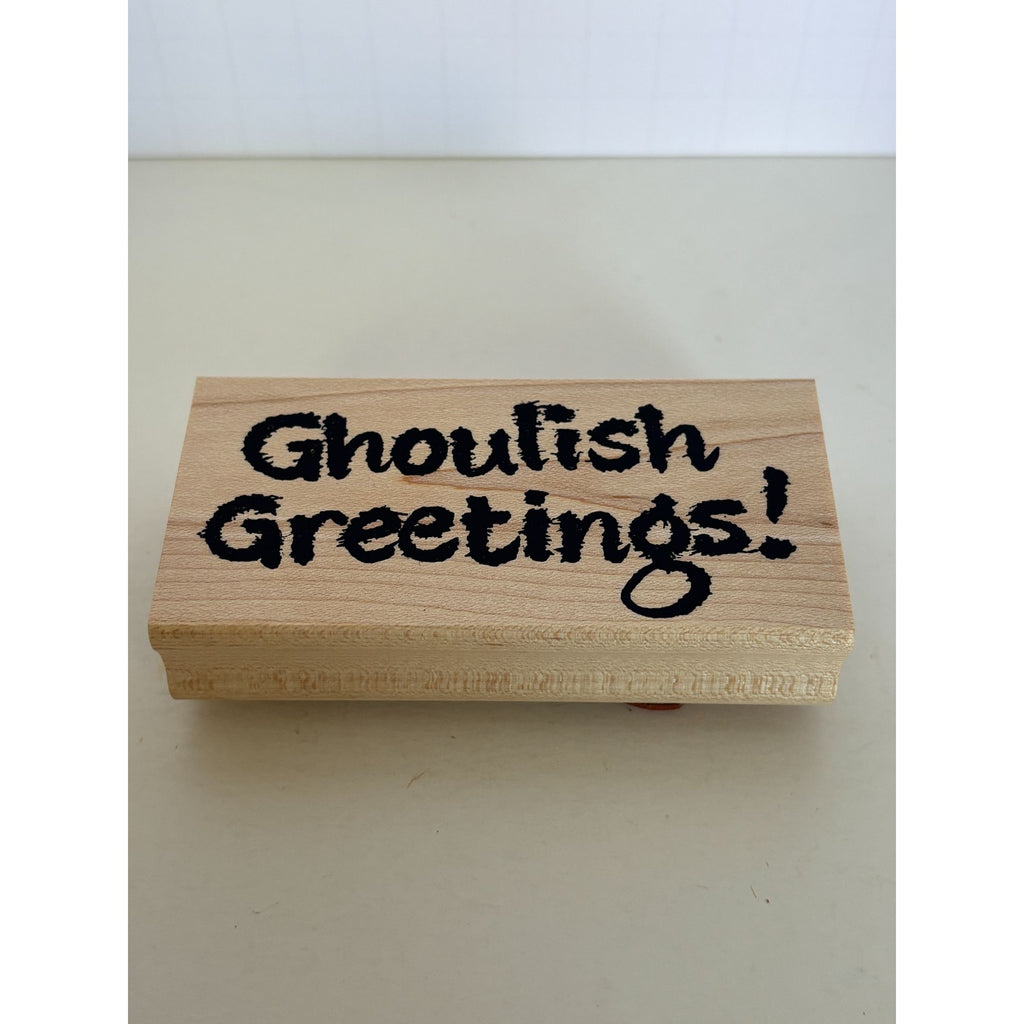 JudiKins Rubber Stamp Ghoulish Greetings Halloween Sentiment Cardmaking Words Wood Mounted Spooky Lettering Ghost