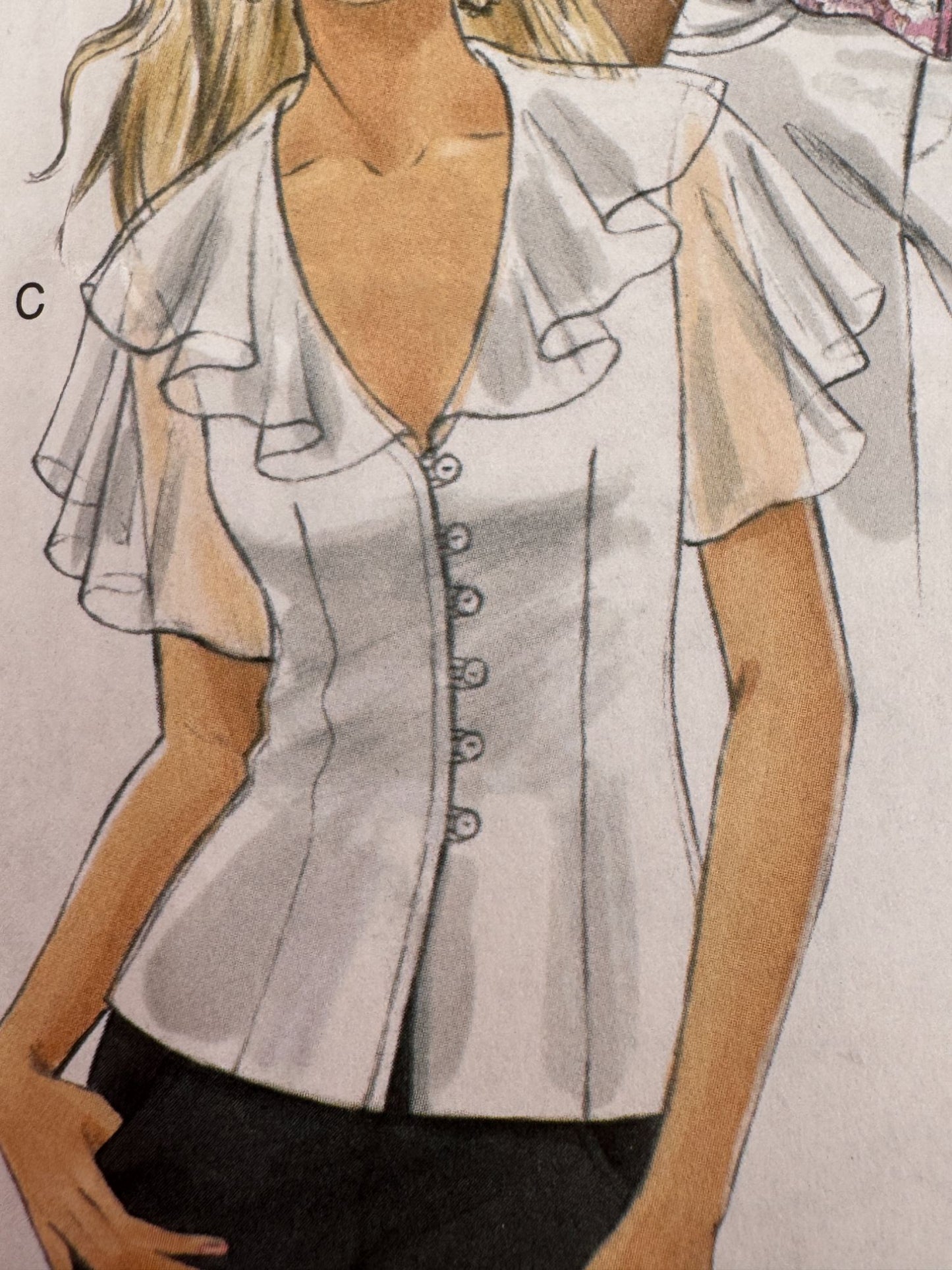 Vogue Sewing Pattern V8194 Misses Top Shirt Flounce Collars Peplum 12-16 Easy UC