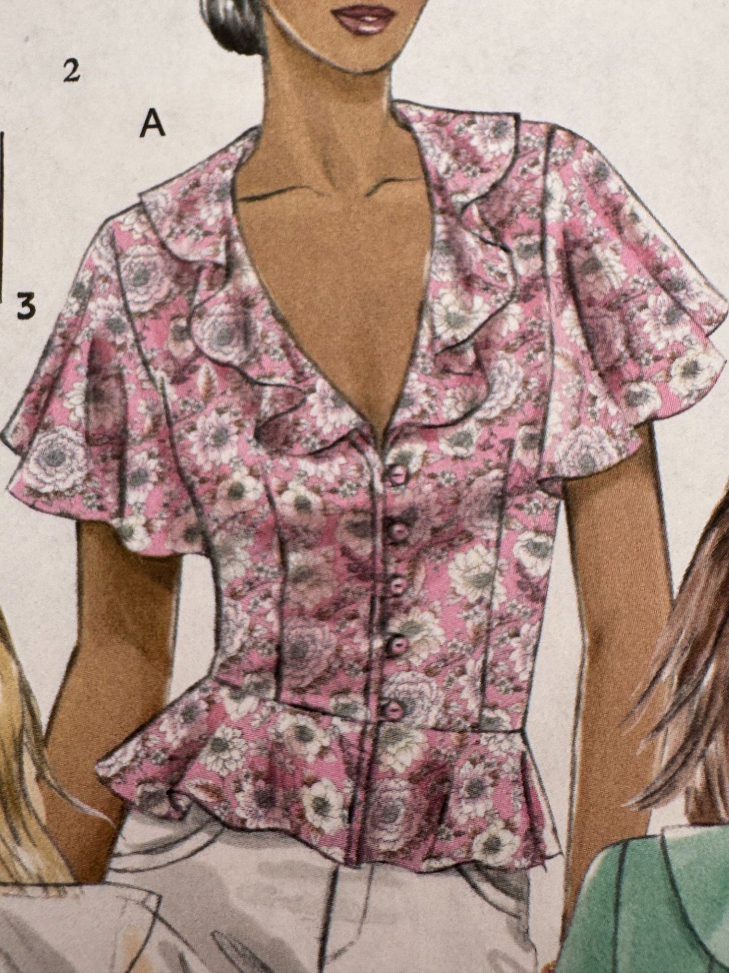 Vogue Sewing Pattern V8194 Misses Top Shirt Flounce Collars Peplum 12-16 Easy UC