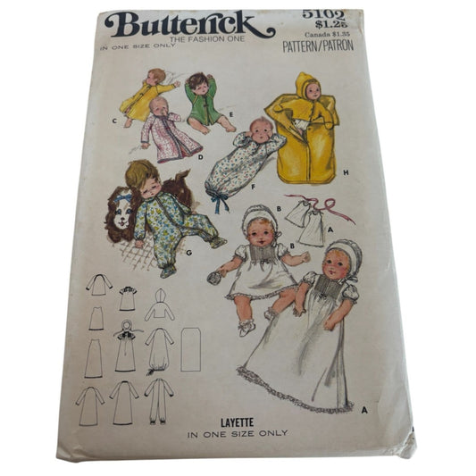 Butterick Sewing Pattern 5102 Baby Layette Baptism Dress Long Dess Petticoat UC