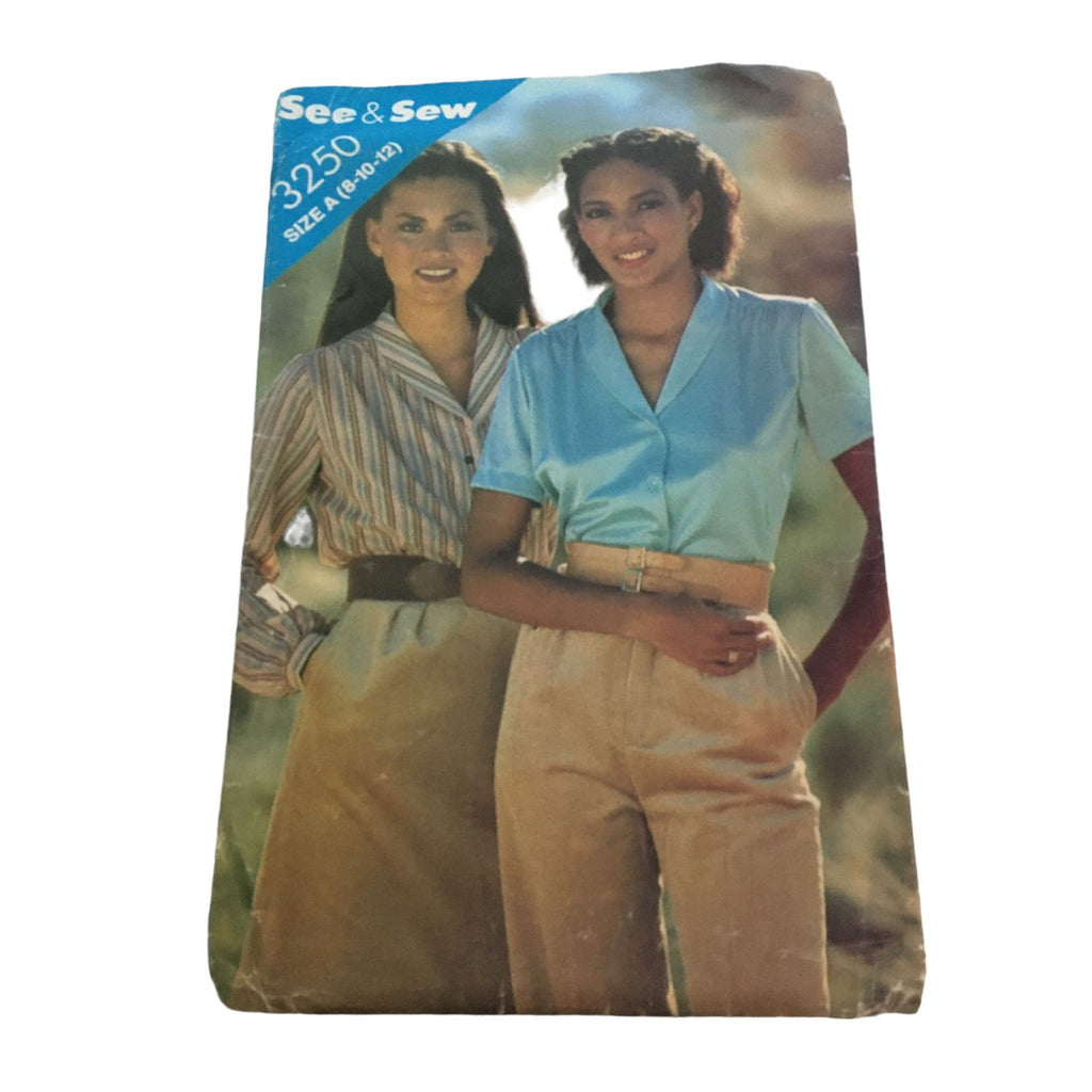 Butterick See & Sew 3250 Vintage 1980s Blouse Sewing Pattern Size 8 10 12 Retro Top
