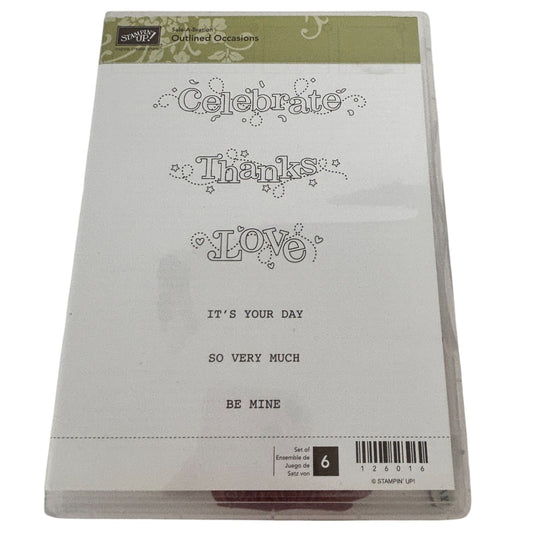 Stampin Up Clear Mount Rubber Stamp Set Outlined Occasions Celebrate Thanks Love Be Mine