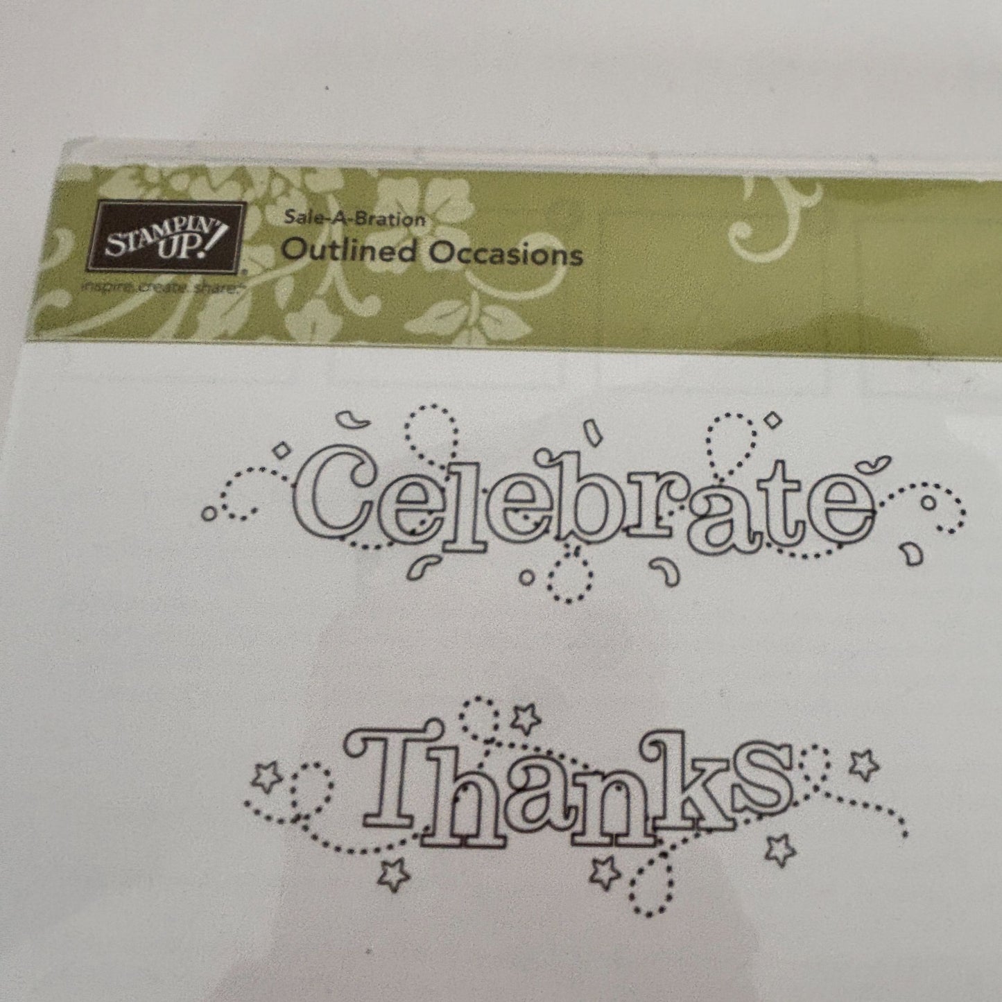 Stampin Up Clear Mount Rubber Stamp Set Outlined Occasions Celebrate Thanks Love Be Mine